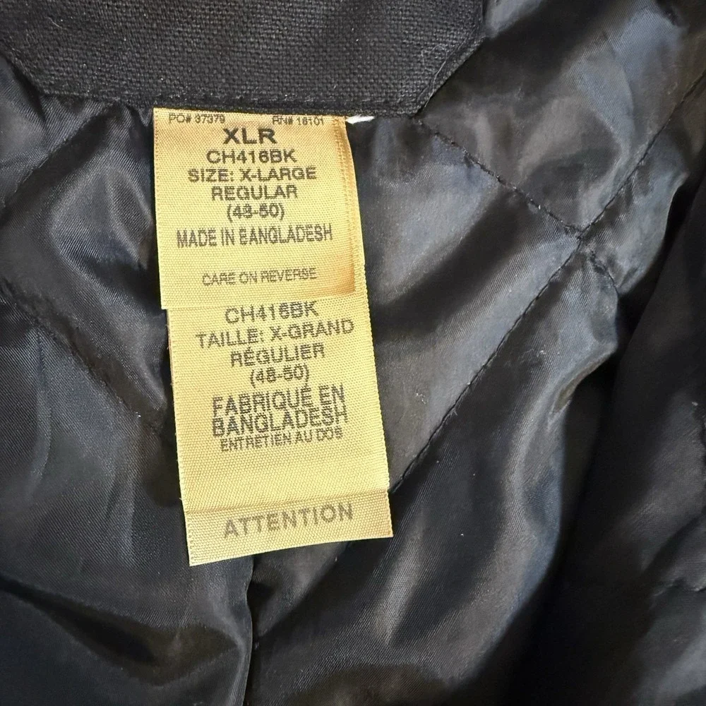 Berne Duck Canvas Work Jacket Black XLR 48–50 Quilted Lined